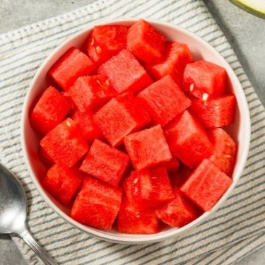 A bowl of cubed watermelon.