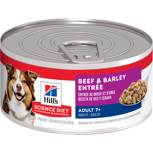 Adult 7+ Beef & Barley Entrée Dog Food Packshot