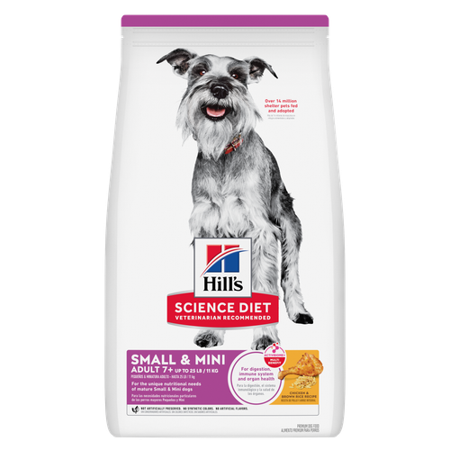 Adult 7+ Small & Mini Chicken & Brown Rice Recipe Dog Food Packshot
